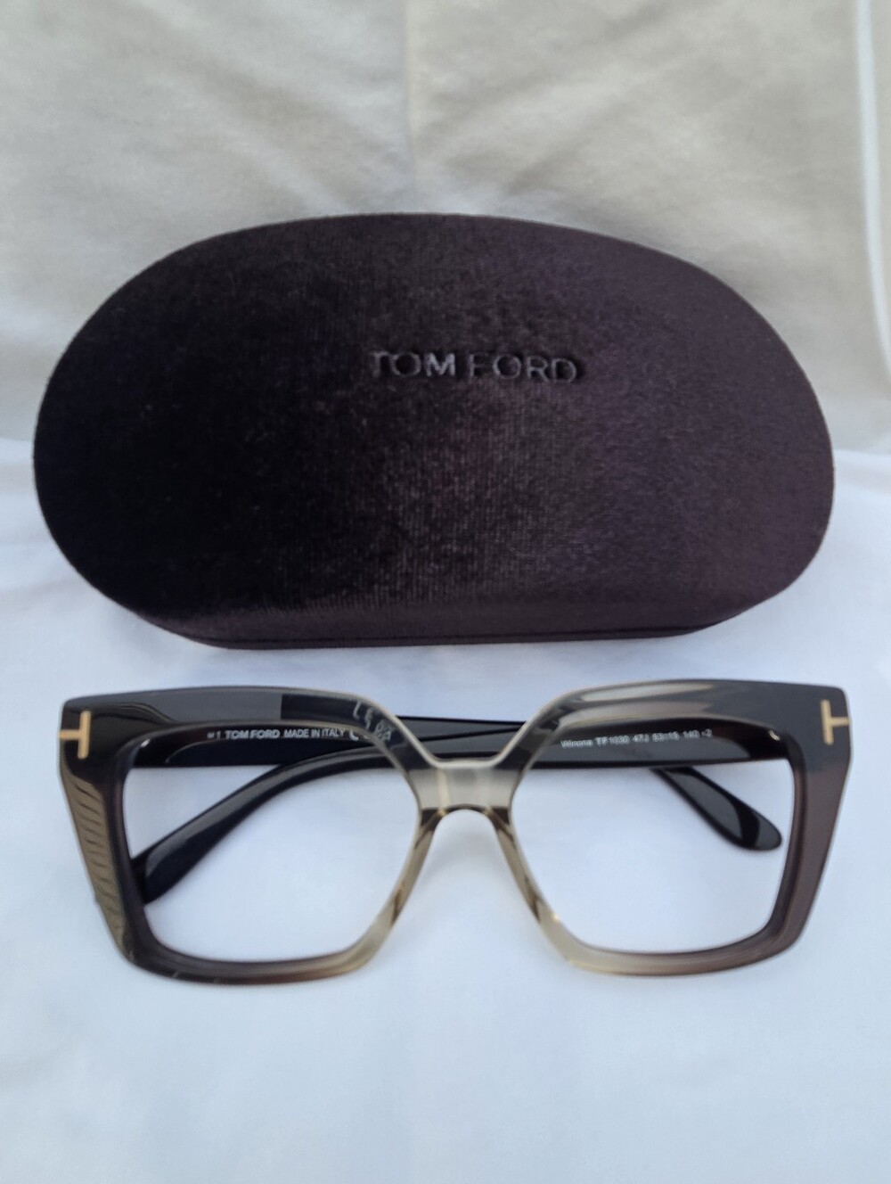 Tom Ford Women's Brown Gradient Square Optical Glasses with Gold T Accents